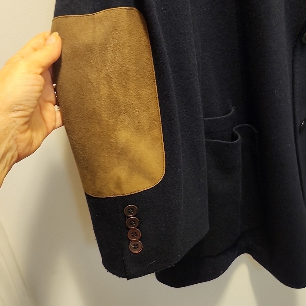 Flynt Blazer Mens 48L Navy Wool Elbow Patch Sport Coat - Picture 3 of 8